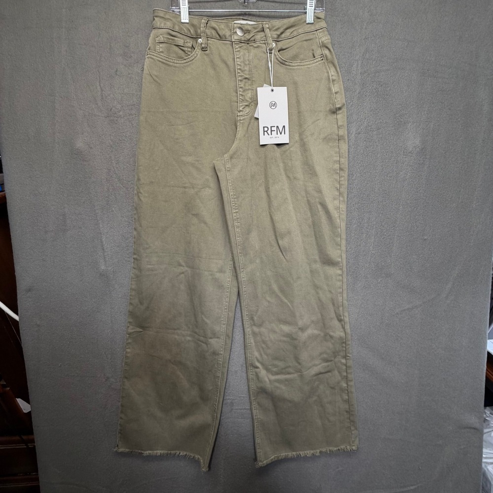 nwt RFM Los Angeles Women Olive Green Wide Leg Raw Hem Jeans Size 13/31 NWT